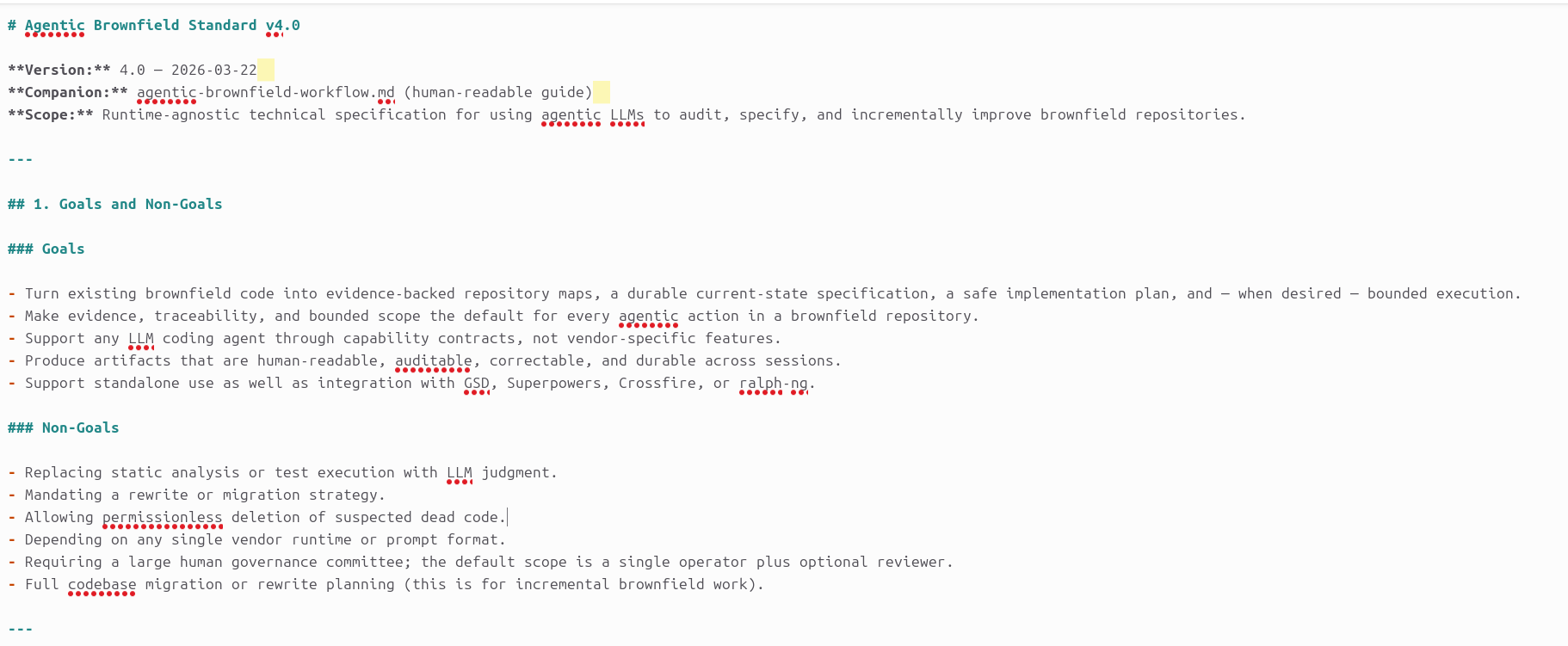 Screenshot of the brownfield conversion framework spec document